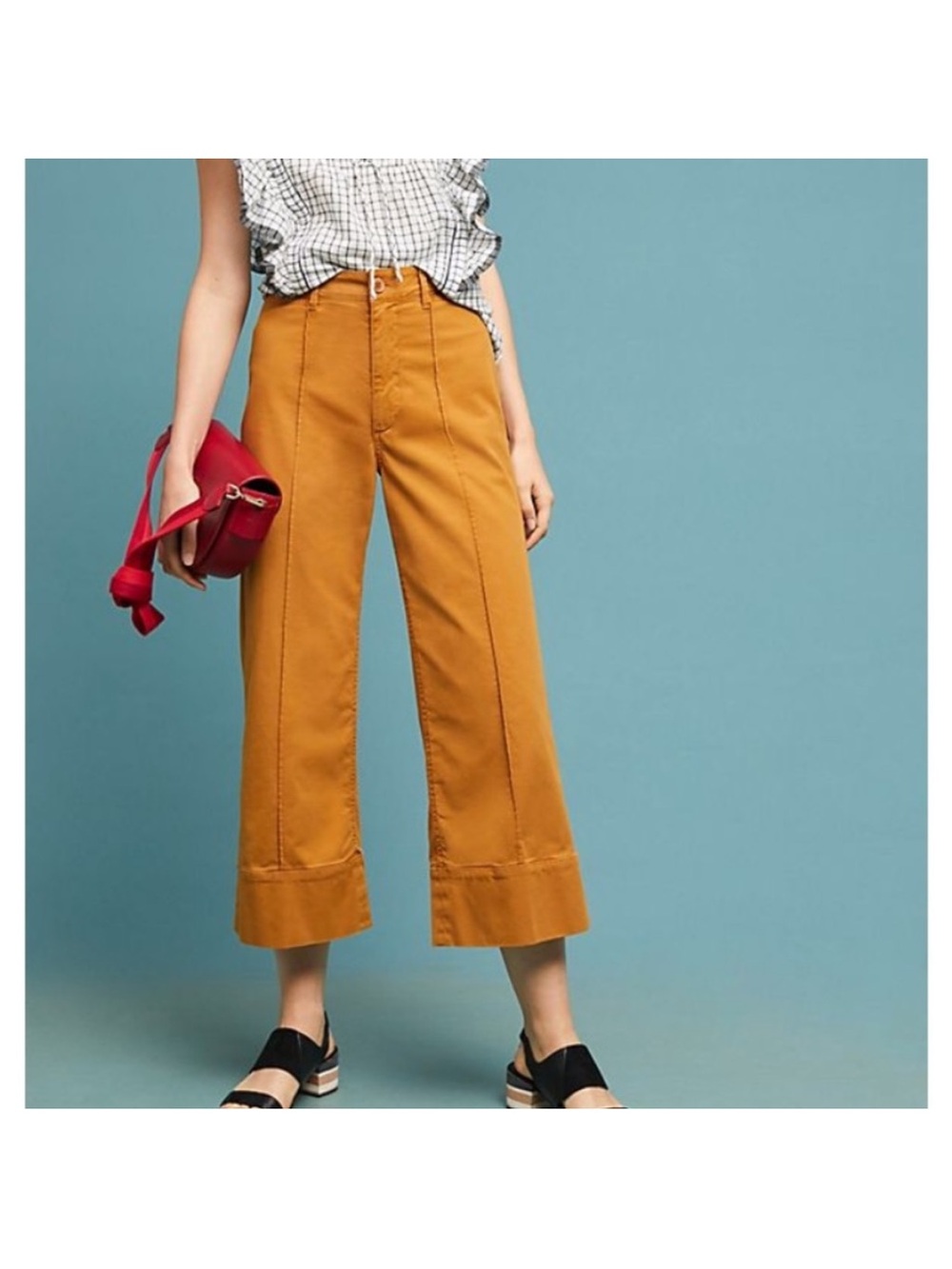 Anthropologie Cropped Wide Leg Chino Pants Mustard Yellow